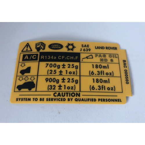 Land Rover Defender/Discovery Air Con Label