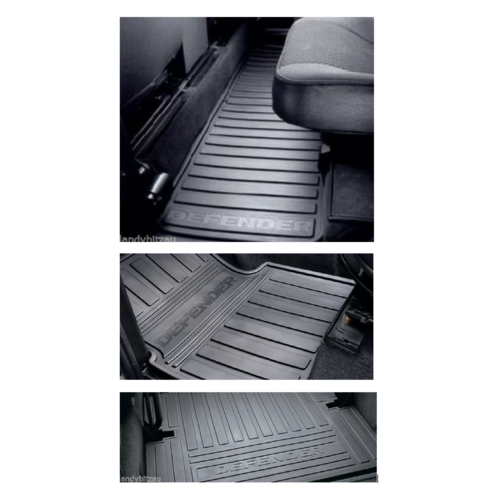 Land Rover Defender Genuine Front Plus 2nd Row And Rear Cargo Area Rubber Floor Mat Set for a 5 Seater