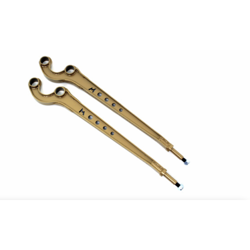 Terrafirma gold painted 3 degree caster corrected front radius arms for vehicles lifted upto 2 inches including nylock nuts. (Pair) (bushes not includ